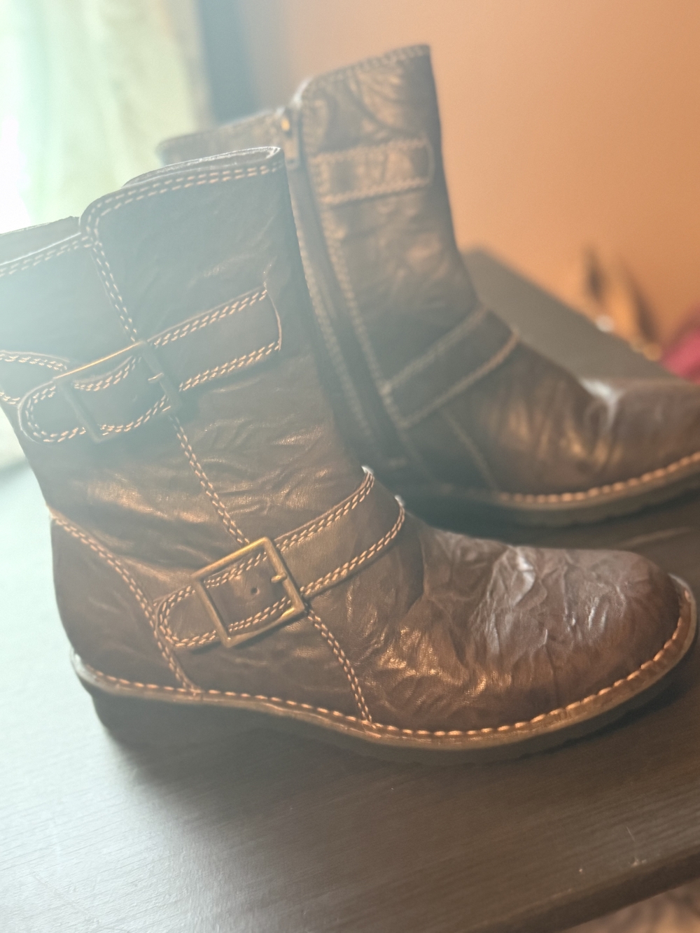 Brown Leather Ankle Buckle Boots